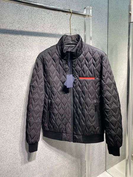 Chaqueta para hombre de marca de otoño e invierno, diseño de costura de rombos a la moda, abrigo de algodón negro, chaqueta de diseñador de lujo superior