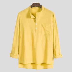 Automne et hiver Cascured Stand Up Collar Cotton Linn Shirt, Menti Mather Match Material Slim Fit Couleur à manches longues Shirt en lin en lin, Vêtements pour hommes à manches longues à manches longues