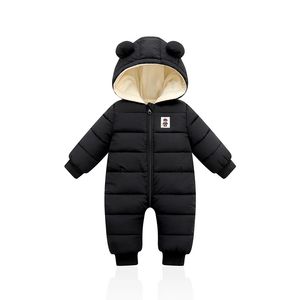 Herfst en winter kinderen jumpsuits fluwelen gewatteerde dons katoenen jumpsuit voor jongens en meisjes hooded kleren kleren