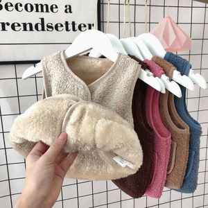 Gilet en polaire d'agneau pour enfants, vêtements d'extérieur pour garçons et filles, avec gilet en peluche pour la chaleur et camisole pour bébé, automne et hiver