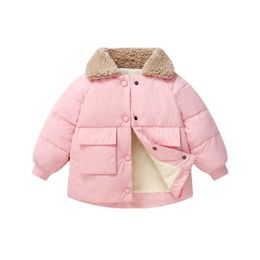 Cappotto in cotone felpato per bambini autunno e inverno con collo in lana, cappotto in caldo cotone per bambini