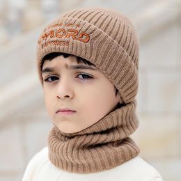 Automne et hiver enfants chaud garçon fille tricoté chapeau Protection des oreilles mode coréen laine écharpe ensemble extérieur cyclisme casquettes masques