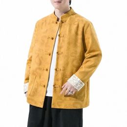 Automne et hiver Style chinois hommes Fi daim Jacquard Drag Tang costume Hanfu grande veste ample manteau hommes 84UV #