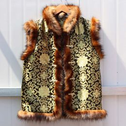 Manteau d'automne et d'hiver en fausse fourrure pour homme, gilet court, chien de raton laveur, Style Tang, vêtements de Performance RHW4