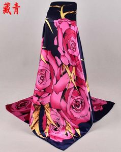 Herfst- en wintermode nieuwe klassieke rose satijn 90 90com grote vierkante sjaal geheel 9257812
