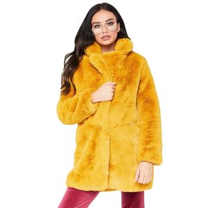 Herfst en winter faux konijnenbont jas vrouwen gele mode lange mouw losse zachte warmte dubbelzijdige jas LR757 210531