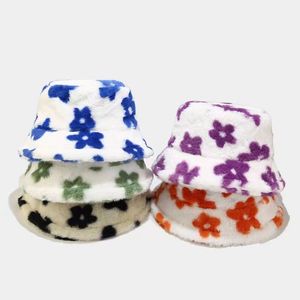 Chapeau de pêcheur épais et chaud, chapeau en peluche fleur, chapeau coréen polyvalent, automne et hiver