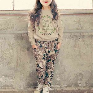 Herfst en Winter Floral Print Lange mouwen Sweatshirt en broek Set Kids Girl Sets Pakken Kinderkleding 210528