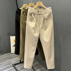 Herfst en winter knappe mode casual broek eenvoudige mode heren elastische taille kleine voeten slanke match fit mannelijke broek 240318