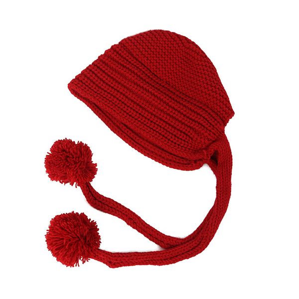 Chapeau en laine à lacets pour femmes, tissé à la main, Long, épais et chaud, Protection des oreilles, tricoté, automne et hiver