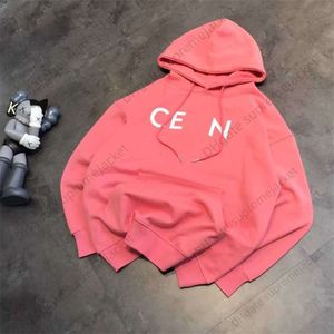 Sudaderas con capucha de otoño e invierno, nuevas marcas CE, sudaderas con capucha de felpa con letras estampadas de moda rosa para hombre, chándales