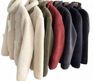 Automne et hiver japonais épais polaire col montant veste Couple fermeture éclair lâche chaud laine d'agneau manteau couleur unie veste G80V #