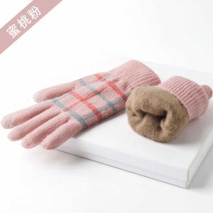 Herfst- en wintergebreide handschoenen Modieus touchscreen Nieuw warm fluweel Verdikt Koudbestendig Gespleten vinger