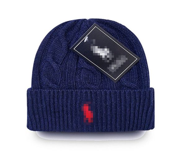 Automne et hiver Bonnet tricoté Bonnet de luxe hiver hommes et femmes unisexe logo brodé polo laine mélangée chapeaux de haute qualité extérieur chaud sans bride S-6