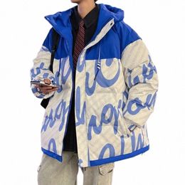 Automne et hiver coréen Versi Down Jacket Parkas style court vêtements de travail à capuche épaissir garder au chaud manteau d'épissage confortable O27r #