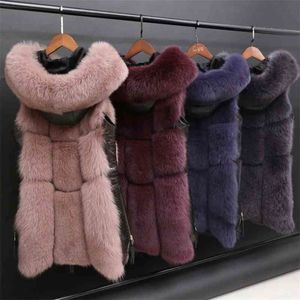 Herfst en Winter Koreaanse versie van Imitatie Fox Stitching Hooded Bont Vest Jas Dames 210416