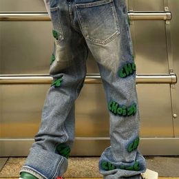 Automne et hiver lettre broderie flocage lavé lâche jeans décontractés hip-hop haute rue style hommes femmes pantalons 220328