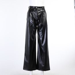 Automne et hiver pantalon en cuir ample rue à la mode noir taille haute pantalon en cuir à poche ample 210422