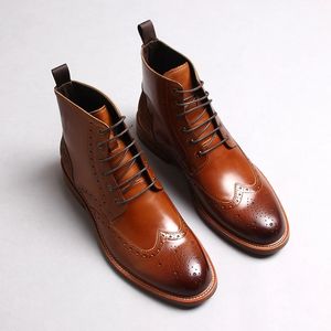 Automne et hiver luxe hommes bottines en cuir véritable mode robe de mariée bureau bout pointu à lacets chaussure adulte hommes bottes