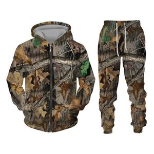 Automne et hiver Maple Leaf Camo 3d Zipper Sportswear Sports Fishoor Camping Camping Hunting Unisexe Street Set