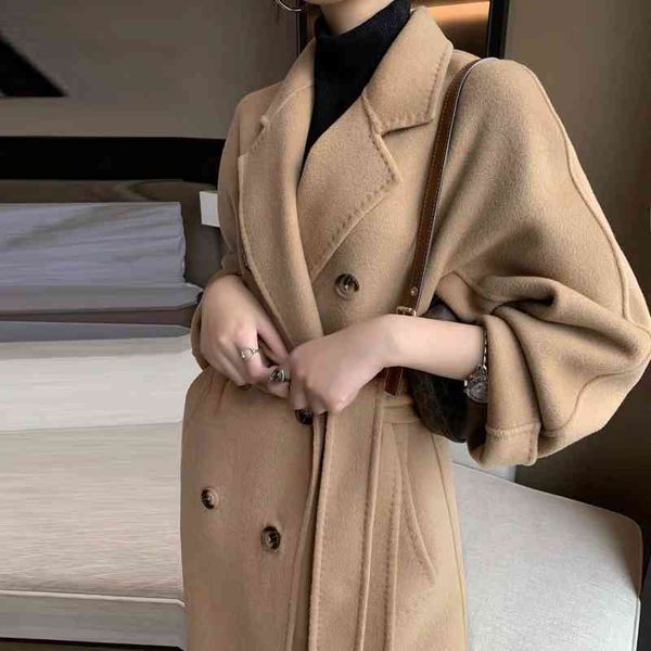 Automne et hiver MAX 2022 nouvelle marque à la mode Mara manteau pour femme ceinture à double boutonnage double face Tweed cachemire laine manteau moyen long femme taille américaine