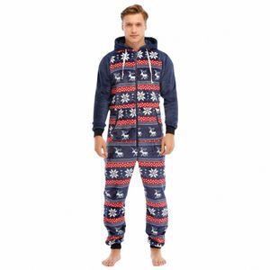 Automne et hiver hommes Noël à capuche Onesies hiver Onesie flanelle combinaison à fermeture éclair Costume adultes vêtements de nuit pyjamas V1eK #