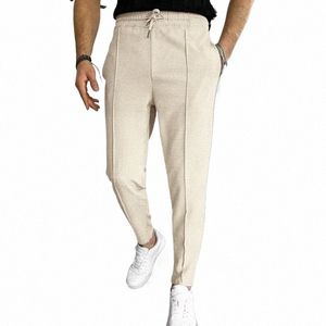 Automne et hiver Pantalons décontractés pour hommes Waffle Taille élastique Pantalon de jogging Pantalon gris noir pour hommes P3vR #