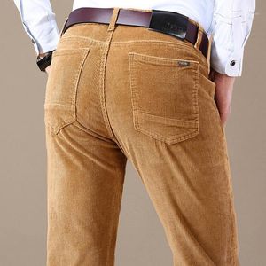 Automne et hiver hommes velours côtelé pantalons décontractés affaires mode couleur unie élastique coupe régulière pantalon mâle kaki28-40