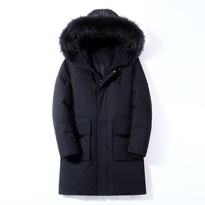 Manteau à capuche mi-long pour homme, ample, chaud et confortable, col en duvet, automne et hiver