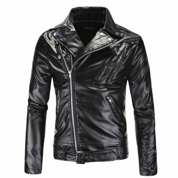 Automne et hiver Revers hommes Slim Fit Wed Pu Veste en cuir Moto Veste en cuir Punk Rock Busin Veste a1if #