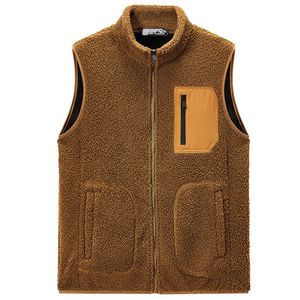 Automne et hiver hommes loisirs de plein air col debout couleur unie en peluche gilet chaud polaire gilet veste