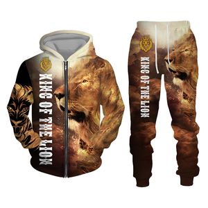 Autumn en Winter Men's Tracksuit 3d The Lion Print Zipper Hoodies Sweatshirts broek sets casual heren kleding dames tracksuit010