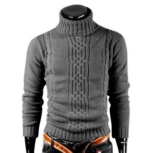 Pull chaud à manches longues et col roulé pour homme, pull tricoté rétro, automne et hiver