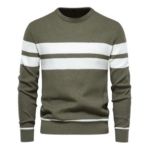 Pull rayé décontracté pour hommes, couleur assortie, col rond, taille européenne, chemise en tricot, automne et hiver