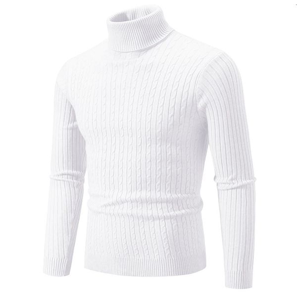 Pull Jacquard tricoté à col haut pour homme, vêtement chaud, coupe cintrée, automne et hiver, 240113