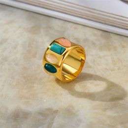 Herfst en winter nieuwe Bali populaire stijl ring vintage brede kleurrijke edelstenen ring voor vrouwen eenvoudige coole mode sieraden