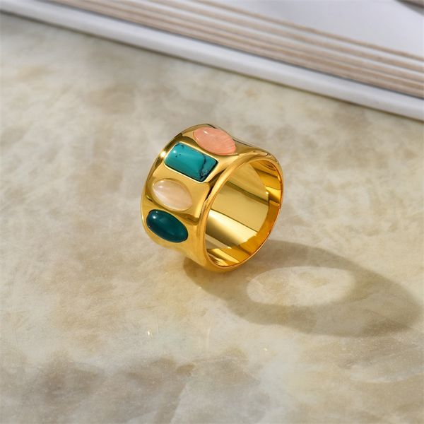 Otoño e Invierno nuevo anillo de estilo Popular de Bali anillo de gemas coloridas de cara ancho vintage para mujeres joyería de moda Simple y fresca