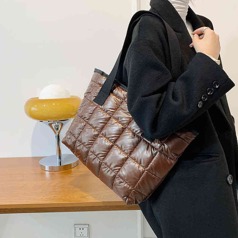 осень и зима новая хлопчатобумажная одежда сумка с решеткой решетка с решетками с вышивкой женской сумки для плеч большой емкость