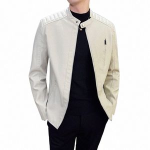 Automne et hiver New Fi Vêtements en cuir pour hommes Vêtements en cuir à bout unique Veste en cuir de moto Lâche Grand manteau k0of #