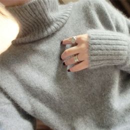 Autumn en Winter High-Neck Cashmere Sweater Ladies Sweater Long los gebreide pullover-shirt 201201