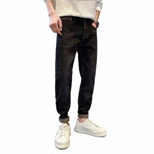 herfst en winter nieuwe hoge kwaliteit plus fleece dikke warme jeans heren casual slim-fit kleine voeten jeugd populaire sociale kerel broek y5wr #