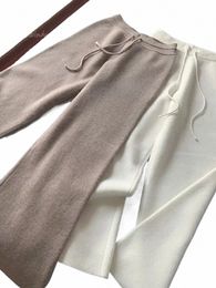 Herfst en winter Nieuwe losse wollen gebreide wijde broek met hoge taille voor vrouwen om wijde bromfietsbroek met rechte pijpen te dragen f3oG#
