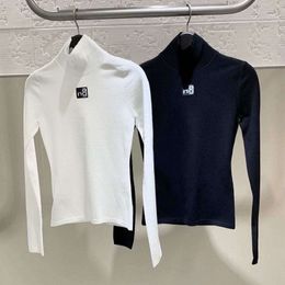 Automne et hiver nouveau T-shirt Lexand pull à manches longues lettre tricoté noir coupe ajustée, chemise inférieure mince et polyvalente fermetures supérieures pour femmes