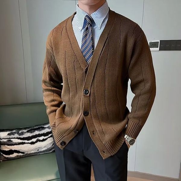 Automne et hiver nouveau tricot ample col en v hommes coréen cardigan décontracté hommes tricoté chemise veste pull 240113