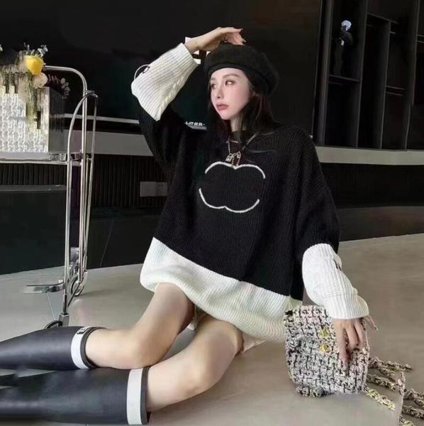 Automne et hiver nouveau pull femme lâche designer luxe pull style paresseux porter mode long noir S-XL