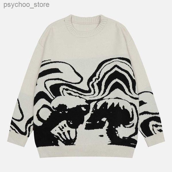 Automne et hiver nouveaux hommes rétro peinture motif de crâne pull jacquard femme hip-hop pull en tricot pull pull en laine décontracté Q230830