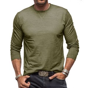 Automne et hiver New Men's Bottom Shirt Men's Men's Solid Coul Rond Round Coule à manches longues T-shirt en coton pur