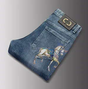 Automne et hiver nouveaux jeans pour hommes coupe ajustée à la cheville coton élastique jeunesse coréenne imprimé 3D pantalons longs