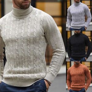 Pull en tricot à col haut pour homme, vêtement Simple et à la mode, Slim Fit, nouvelle collection automne et hiver