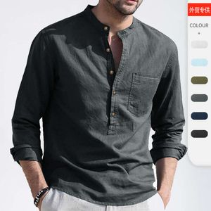 Automne et hiver de couleur masculine de lin couloir en vrac chemise en coton à manches longues pour hommes à manches longues pour hommes